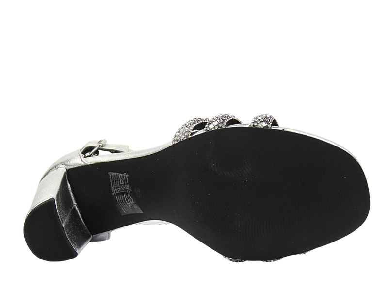 Eleganckie sandały damskie na słupku srebrne Marco Tozzi 2-28318-44