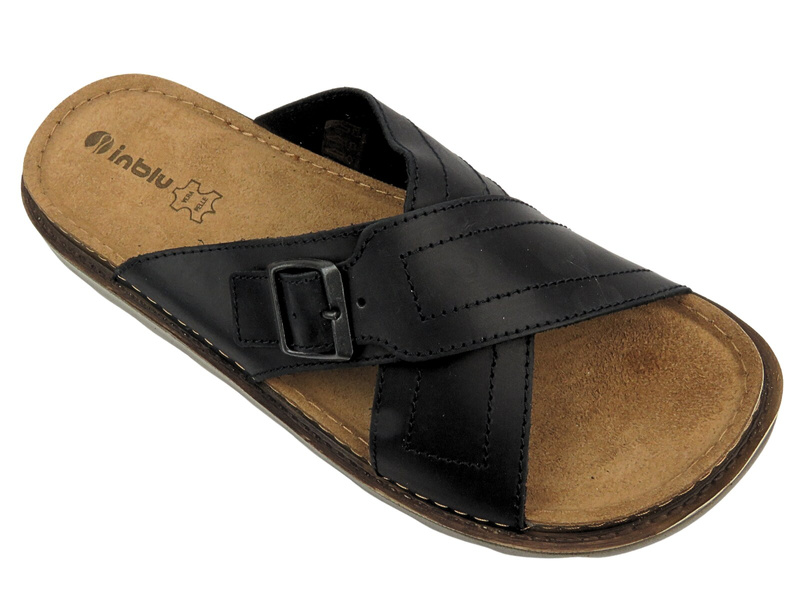 Wygodne Klapki Męskie Ze Skóry - Inblu 158M024, Czarne