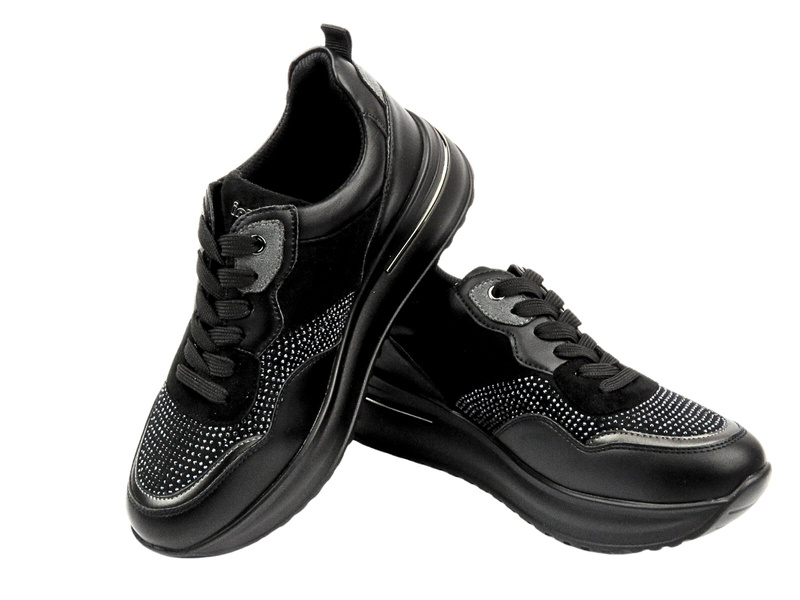 Sneakersy damskie z kryształkami czarne INBLU IN-397