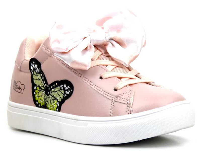 Buty dziecięce sportowe z kokardą i motylem - American Club ES 64/22, różowe