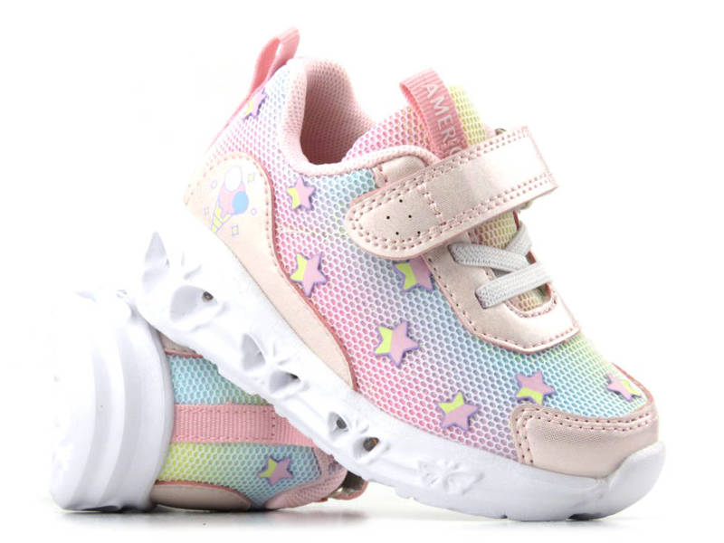 Buty dziecięce sportowe ze świecącą podeszwą - American Club ES134/23, różowe