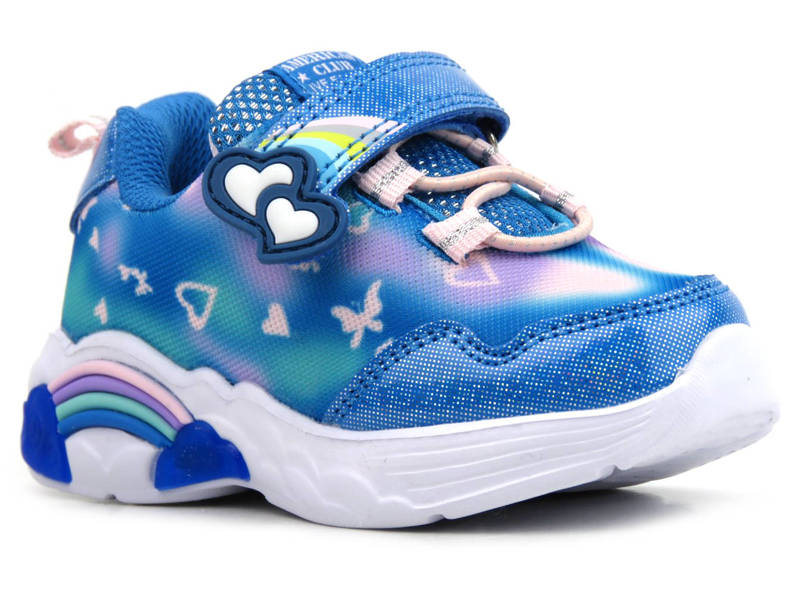 Buty dziecięce sportowe ze świecącą podeszwą - American Club ES89/22, niebieskie