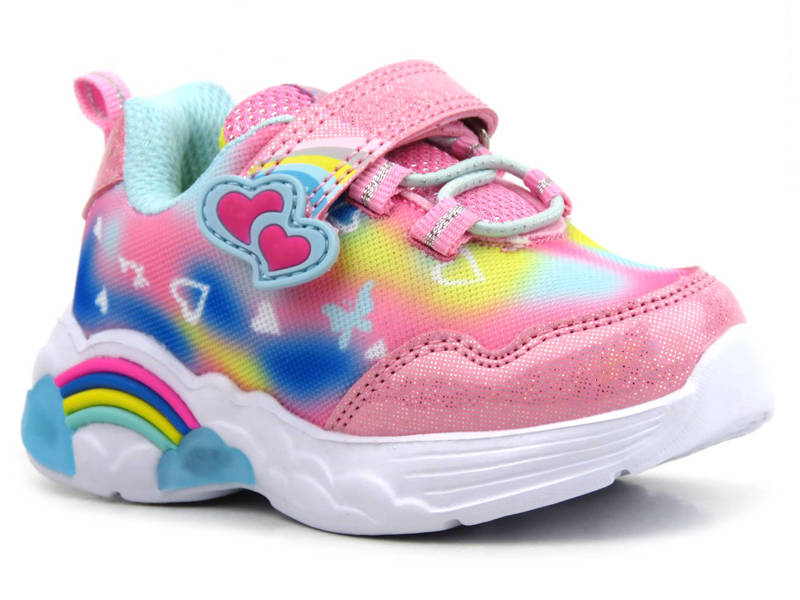 Buty dziecięce sportowe ze świecącą podeszwą - American Club ES89/22, różowe