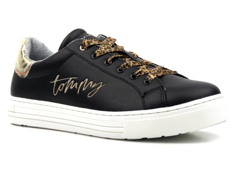 Buty sportowe, sneakersy damskie - TOMMY HILFIGER T3A4-31164-1242X208, czarne z panterką