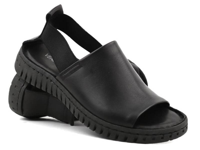 Czarne sandały damskie skórzane - VENEZIA 4154302