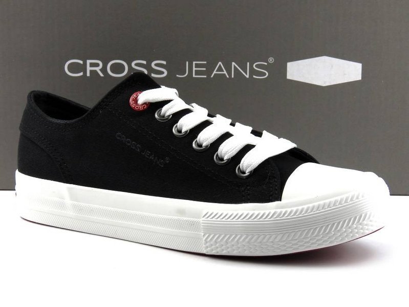 Czarne trampki damskie z grubą, białą podeszwą - Cross Jeans HH2R4021C