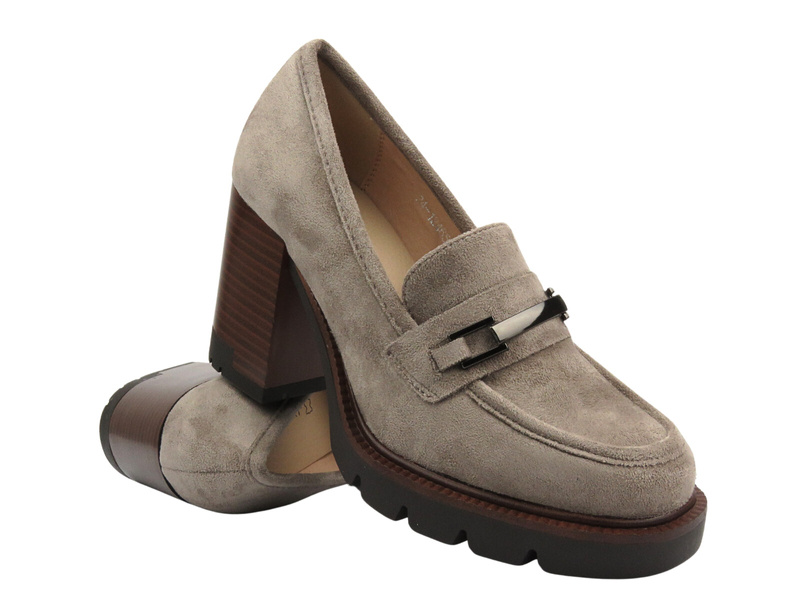 Eleganckie buty damskie na klocku - Potocki 24-12465, khaki