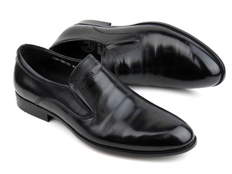 Eleganckie loafersy, półbuty męskie- JOHN DOUBARE 720-75G183, czarne