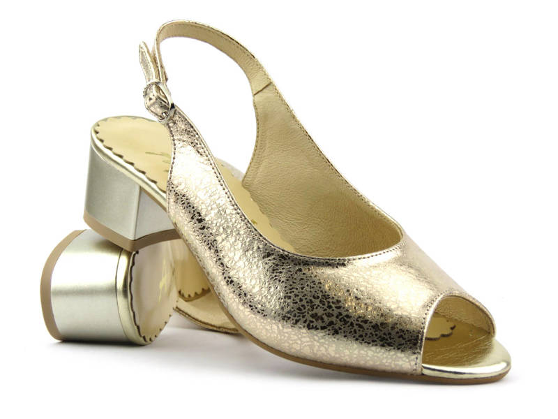 Eleganckie sandały damskie na obcasie - Agxbut 433, złote