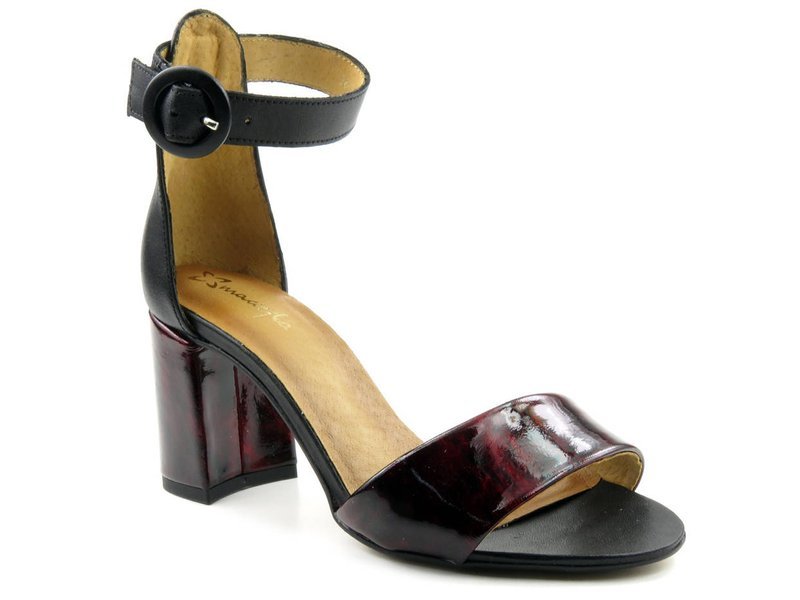 Eleganckie sandały damskie na słupku - MACIEJKA 04235-23, czarno-bordowe
