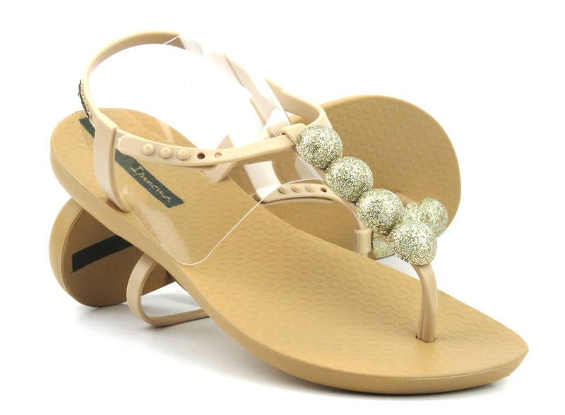 Eleganckie sandały damskie z błyszczącymi kulkami - Ipanema 26751, beżowe