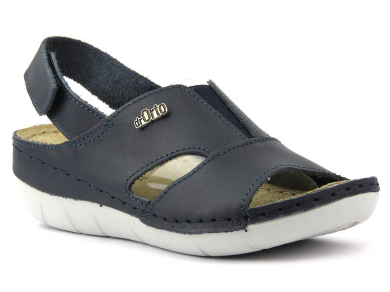 Komfortowe sandały damskie ze skóry - Befado dr Orto Casual 158D015, granatowe