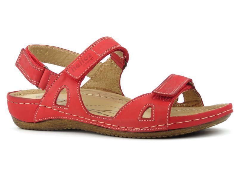 Lekkie sandały damskie z miękkiej skóry HELIOS Komfort 205, czerwone
