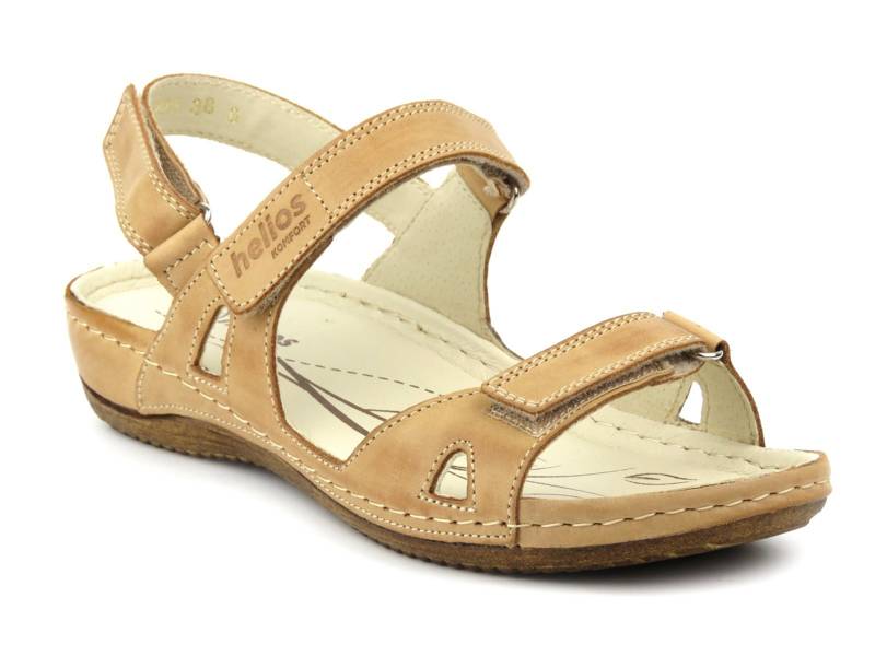 Lekkie sandały damskie z miękkiej skóry - HELIOS Komfort 205, jasnobrązowe