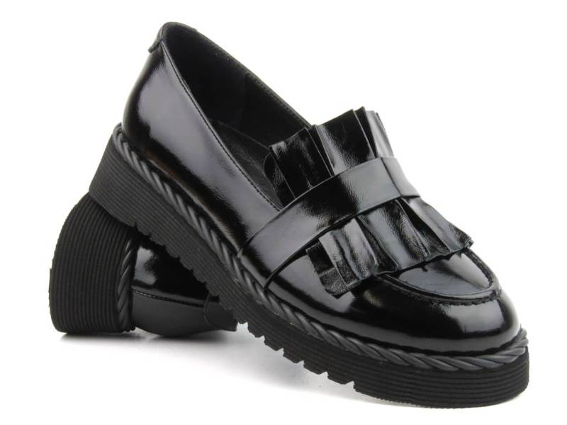 Loafersy damskie z ozdobną cholewką - VENEZIA 1700219R89, czarne