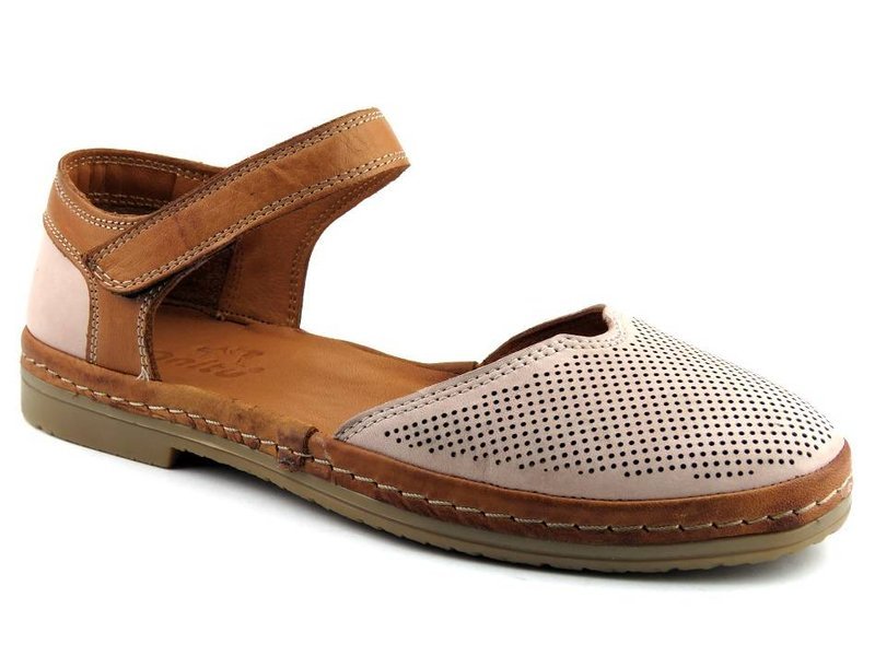 Miękkie, skórzane sandały damskie z cholewką - Manitu 911006, różowe