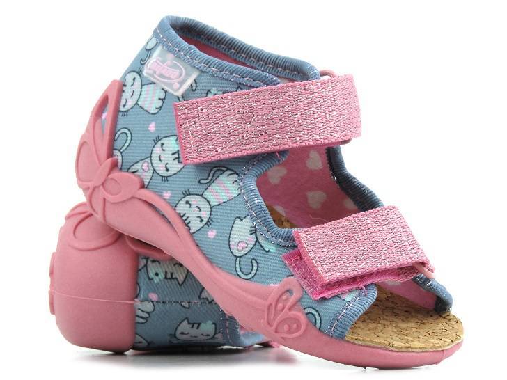 Sandałki dziecięce z korkową wkładką - Befado PAPI 342P040, różowe z kotkami