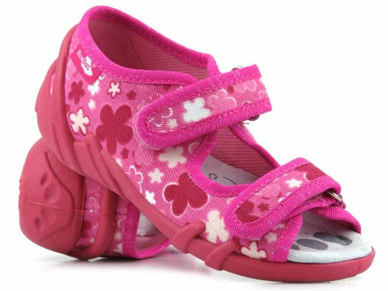 Sandałki dziecięce z profilowaną, skórzaną wkładką - Ren But 33-378P1547, różowe