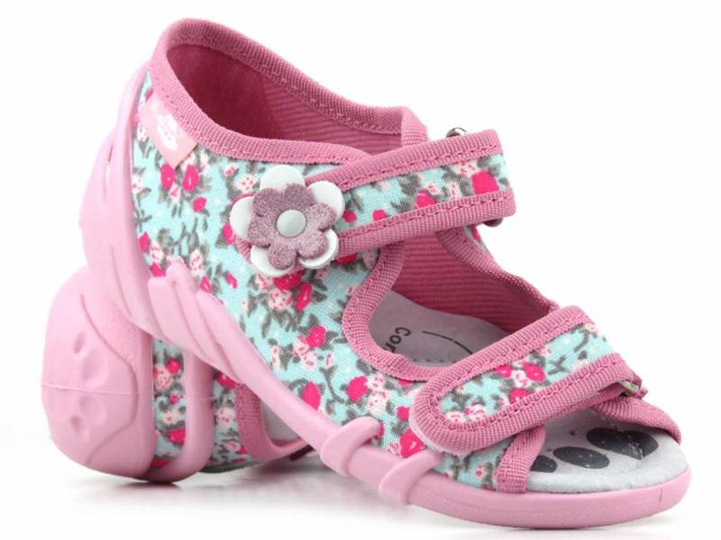 Sandałki dziecięce z profilowaną, skórzaną wkładką - Ren But 33-378P1548, miętowo-różowe 