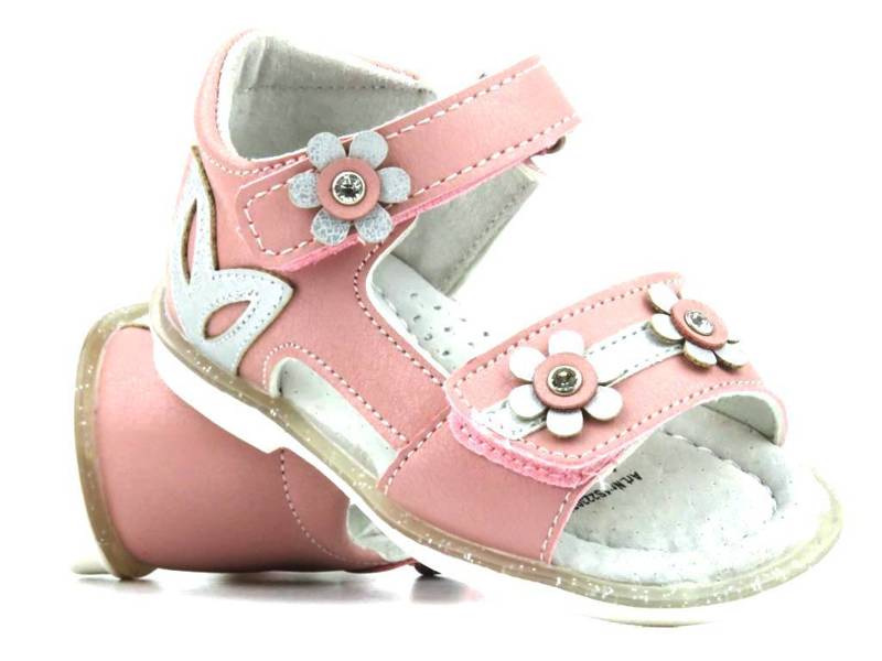 Sandałki dziecięce z profilowaną wkładką - WOJTYŁKO 22302, różowe