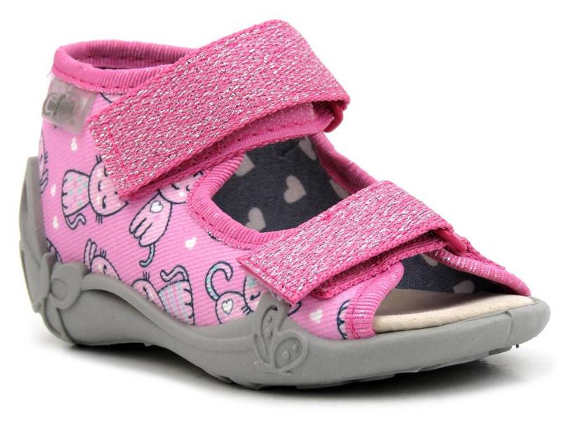 Sandałki dziecięce ze skórzaną wkładką - Befado 342P042, różowe z kotkami