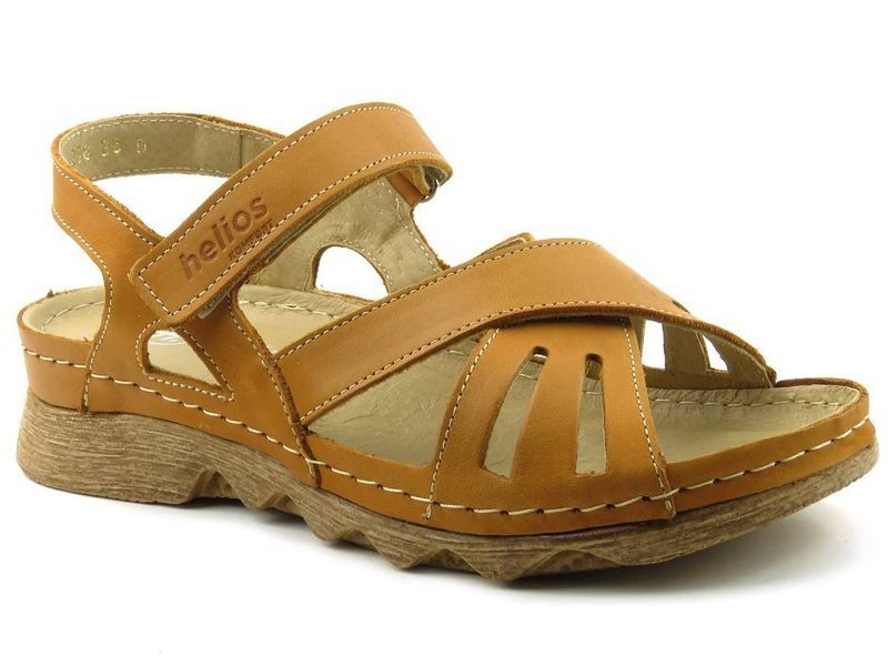 Sandały damskie na a la drewnianej podeszwie - HELIOS Komfort 256, jasnobrązowe