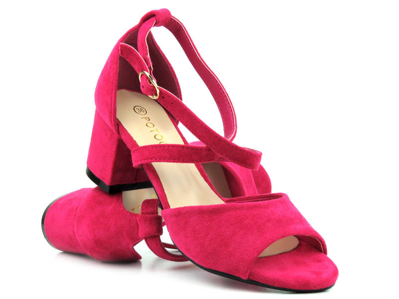 Sandały damskie na wygodnym obcasie - Potocki 23-20011, różowe