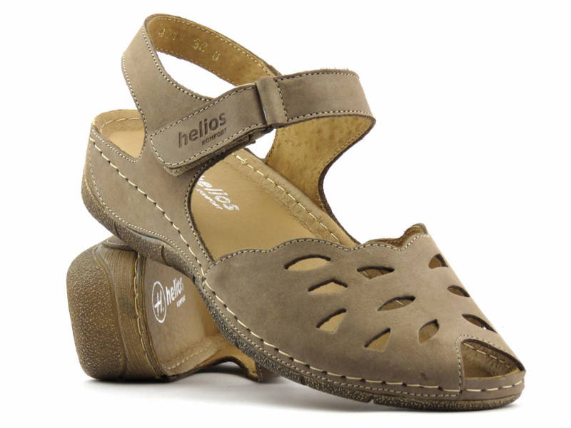 Sandały damskie z ażurową cholewką - HELIOS Komfort 4011, beżowe