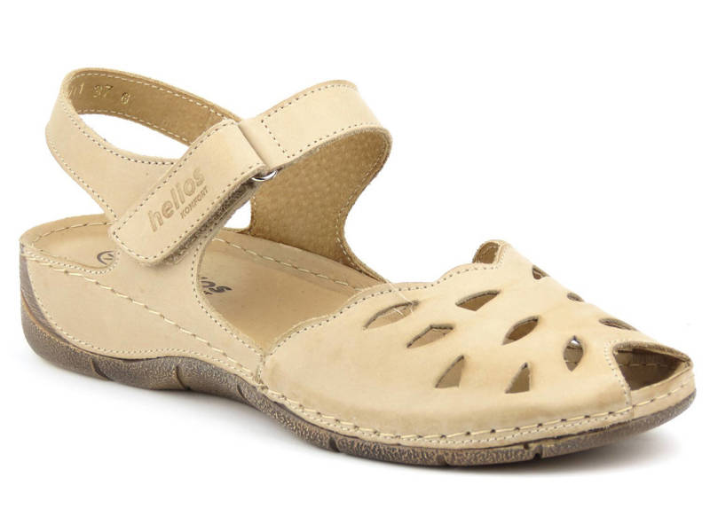 Sandały damskie z ażurową cholewką - HELIOS Komfort 4011, jasnobeżowe