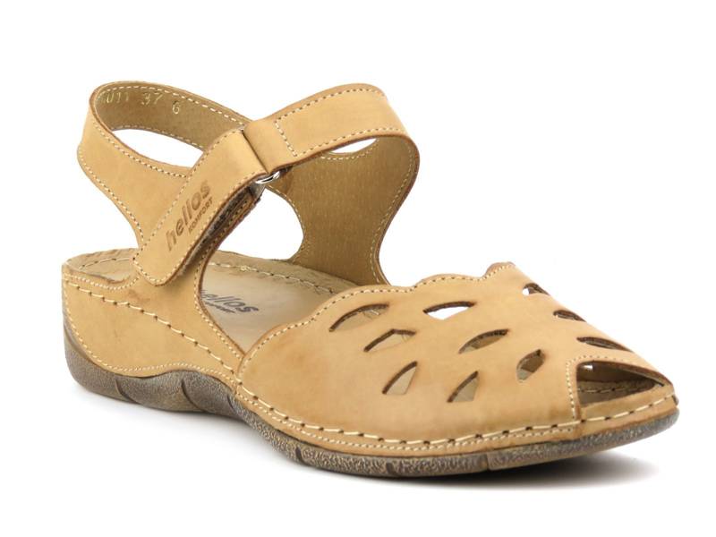 Sandały damskie z ażurową cholewką - HELIOS Komfort 4011, jasnobrązowe