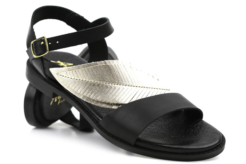Sandały damskie z ozdobnym liściem - Agxbut 806, czarne