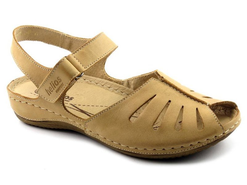 Sandały damskie z przewiewną cholewką - HELIOS Komfort 4009, jasnobrązowe