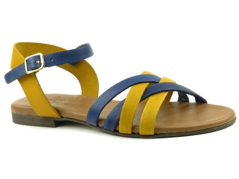 Sandały damskie ze skóry naturalnej - GIS 02, żółto-niebieskie