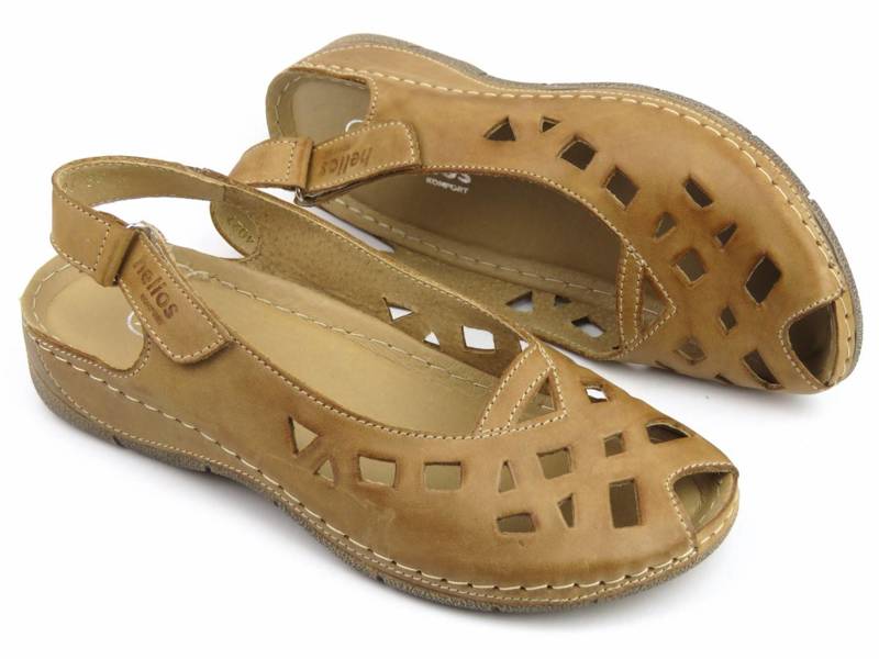 Sandały damskie ze skóry naturalnej - HELIOS Komfort 4027, jasnobrązowe