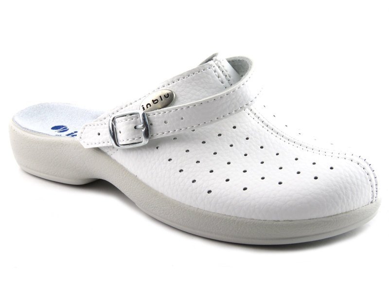 Sanitarne klapki, sandały damskie ze skórzaną wkładką - Inblu AE-04, białe