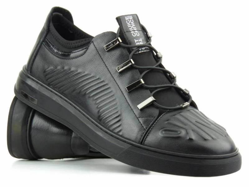 Skórzane buty sportowe męskie - JOHN DOUBARE S8016-XT6820-1, czarne