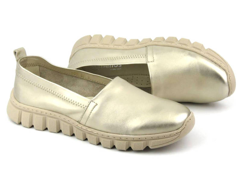 Skórzane półbuty, buty damskie wsuwane - HELIOS Komfort 405, złote