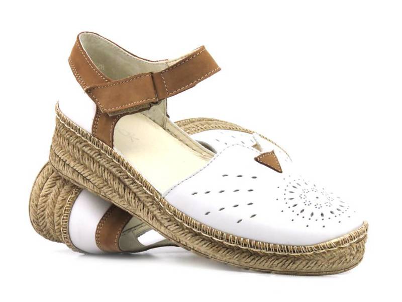 Skórzane półbuty damskie, sandały - WASAK 0628, białe