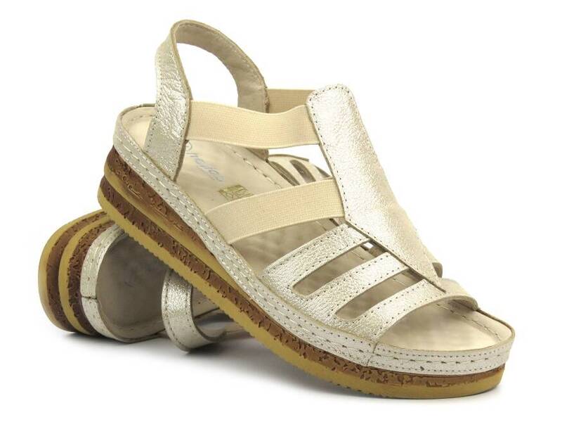 Skórzane sandały damskie - Helios 1205, złote