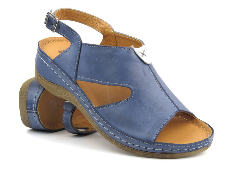 Skórzane sandały damskie - Kampa K94S2, niebieskie