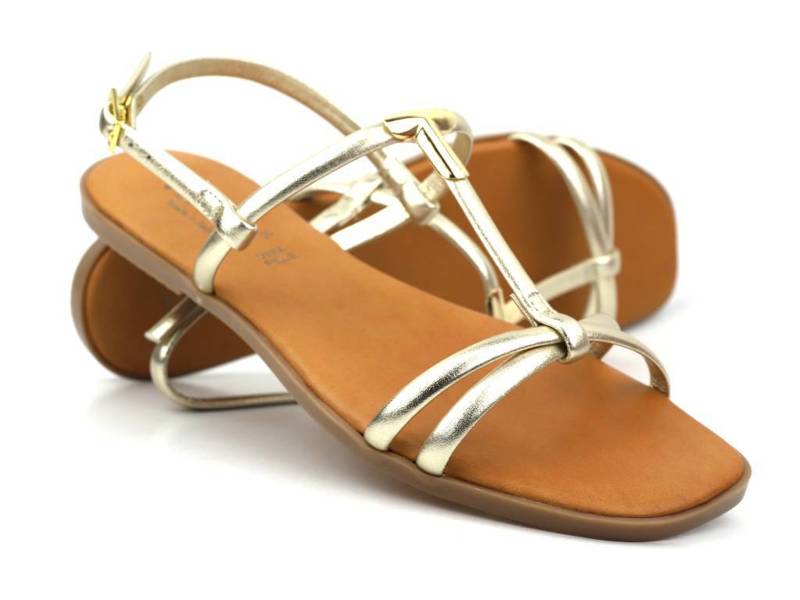 Skórzane sandały damskie eleganckie - VENEZIA P760D, złote