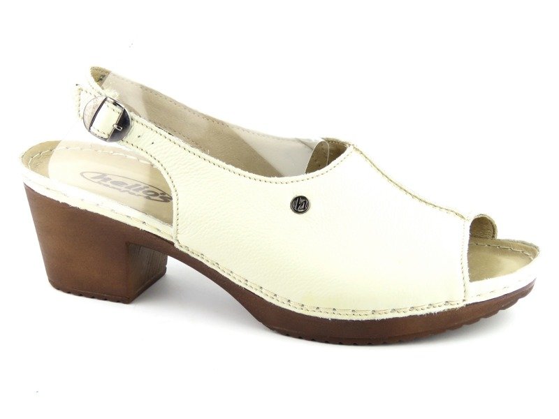 Skórzane sandały damskie na klocku - HELIOS Komfort 223, ecru