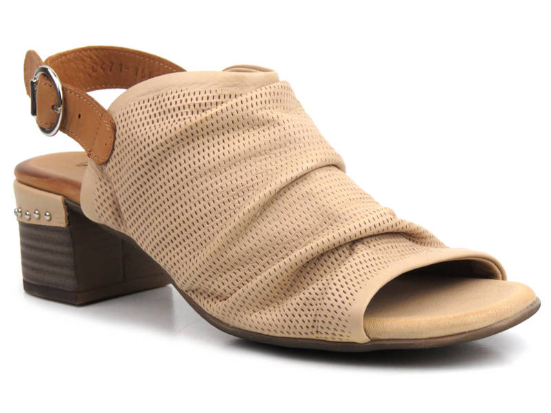 Skórzane sandały damskie na klocku - VENEZIA  04711591, beżowe