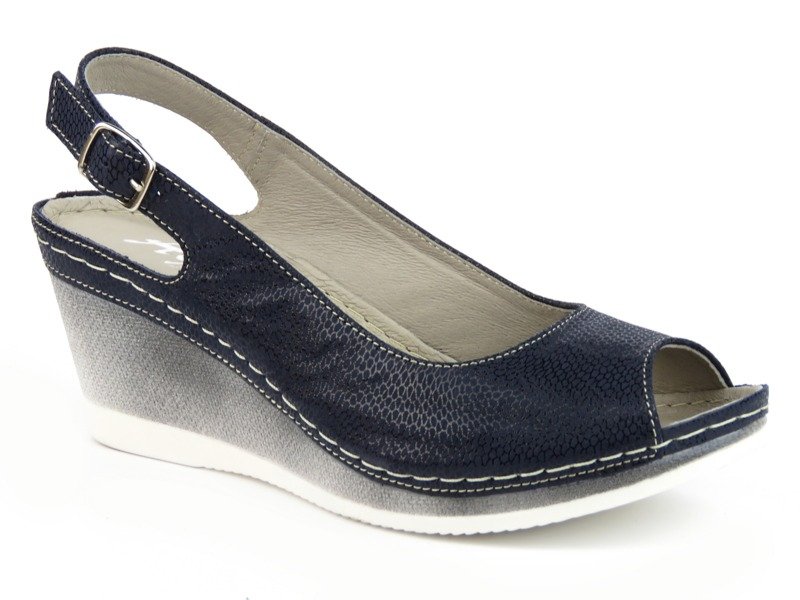 Skórzane sandały damskie na koturnie - Agxbut 554