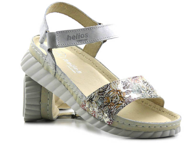 Skórzane sandały damskie na lekkiej podeszwie - HELIOS Komfort 102, srebrne