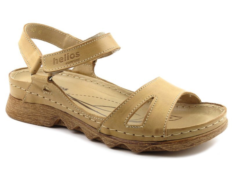 Skórzane sandały damskie na platformie - HELIOS Komfort 248, jasny brąz