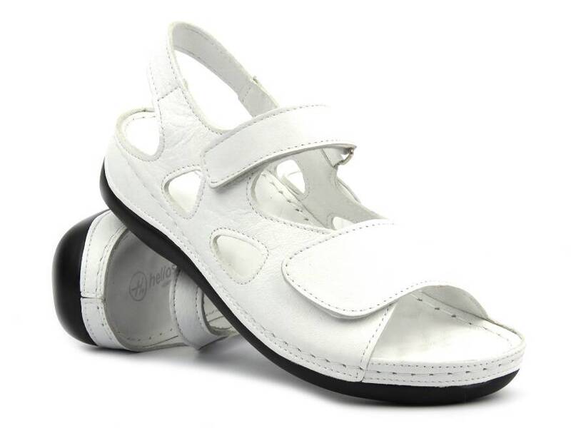 Skórzane sandały damskie na rzepy - Helios 1203, białe