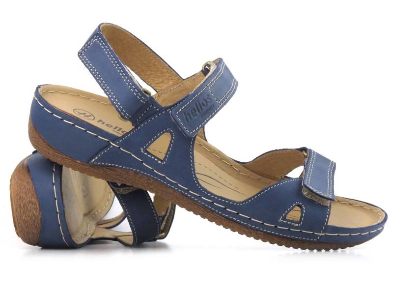 Skórzane sandały damskie o sportowym fasonie - HELIOS Komfort 205, granatowe