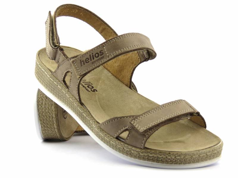 Skórzane sandały damskie płaskie - HELIOS Komfort 282, beżowe