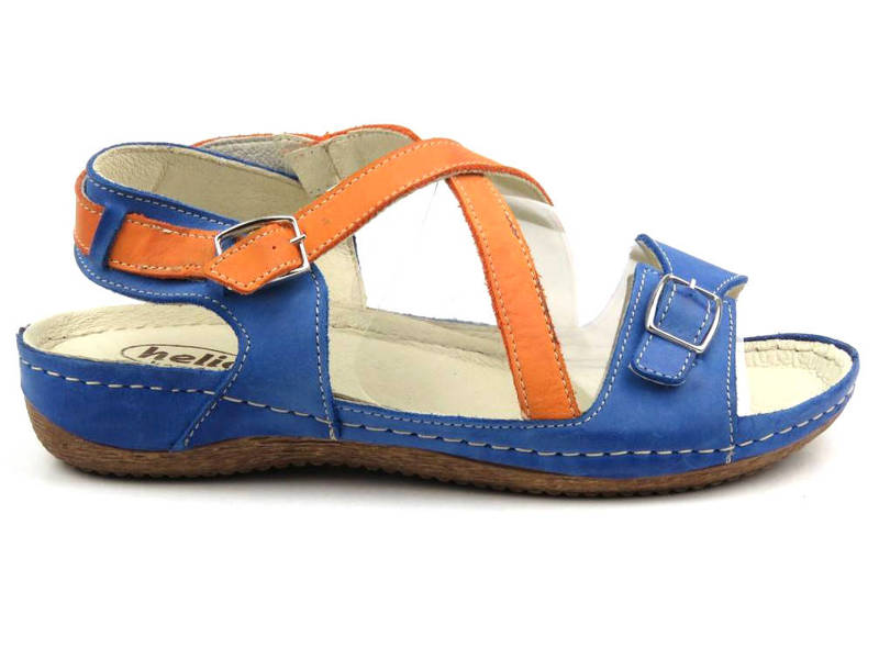 Skórzane sandały damskie polskiej marki Helios Komfort 215, niebieskie